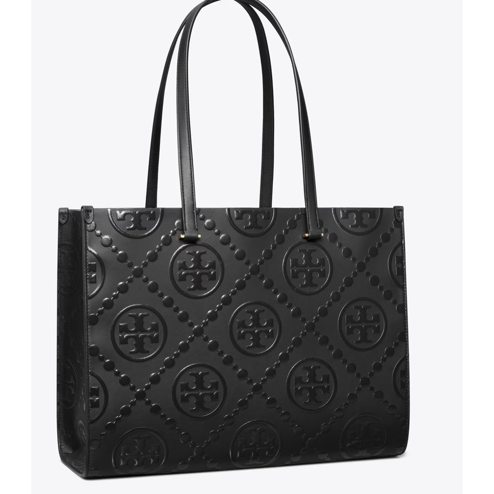 Tory Burch T Monogram Embossed Tote Women OS Black NEW 164904 Leather Bag